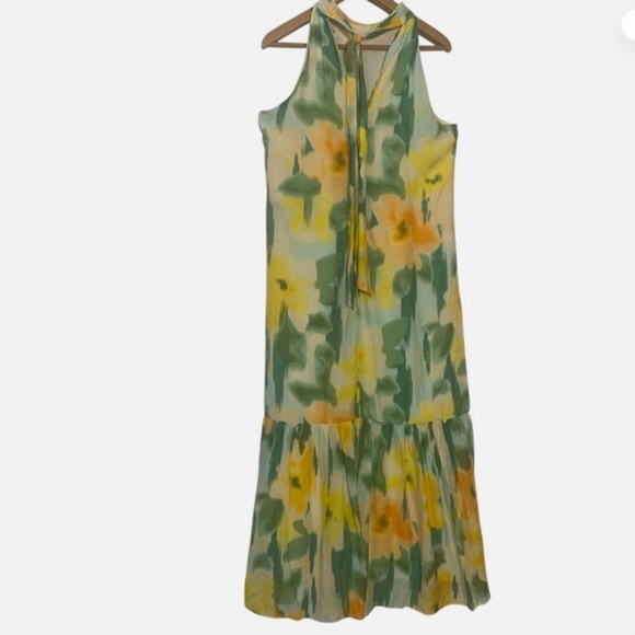 NWT Floral Halter Neck Maxi Dress Tiered Hem Watercolor Floral Tomato Girl S - Picture 8 of 8